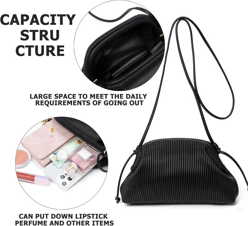 KingTo Store Clutch Purses for Women, Soft Cloud Bag Fashion Dumpling with Ruched Pouch Handbag for Crossbody Shoulder - Image 5